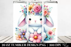 Cute Watercolor Rabbit Sitting on a Flower | 20 Oz Tumbler Product Image 2