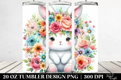 Cute Watercolor Rabbit Sitting on a Flower | 20 Oz Tumbler Product Image 2