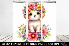 Cartoon-Style Puppy with Flower Crown | 20 oz Tumbler Product Image 2