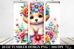 Cartoon-Style Puppy with Flower Crown | 20 oz Tumbler Product Image 2