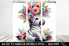 Cartoon-Style Zebra with Flower Crown 20 Oz Tumbler Product Image 2