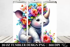 Cartoon-Style Rhino Sitting | 20 oz Tumbler Product Image 2