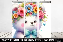 Watercolor Bear with Flower Crown | 20 oz Tumbler Product Image 2