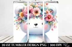 Watercolor Bear with Flower Crown | 20 oz Tumbler Product Image 2