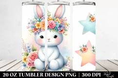 Cartoon-Style Bunny with Flower Crown 20 Oz Tumbler Product Image 2
