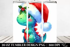 Dinosaur in Santa Hat Clipart 20 Oz Tumbler Product Image 2