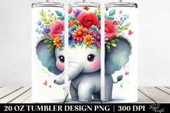 Cartoon Style Elephant Flower Crown Tumbler Product Image 2