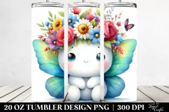 Cartoon-Style Butterfly with Flower Crown 20 Oz Tumbler Product Image 2