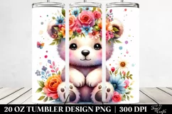 Cute Bear with Flower Crown Watercolor 20 Oz Tumbler Product Image 2