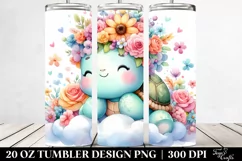 Cute Turtle with Flower Crown Watercolor 20 Oz Tumbler Product Image 2