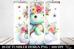 Cute Turtle with Flower Crown Watercolor 20 Oz Tumbler Product Image 2