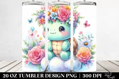 Cute Turtle with Flower Crown Watercolor 20 Oz Tumbler Product Image 2