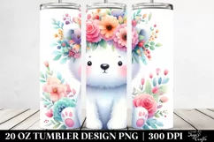 Cute Cartoon-Style Polar Bear Flower Crown | 20 oz Tumbler Product Image 2