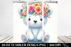 Cute Cartoon-Style Polar Bear Flower Crown | 20 oz Tumbler Product Image 2