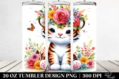 Cute Tiger with Flower Crown Watercolor 20 Oz Tumbler Product Image 2