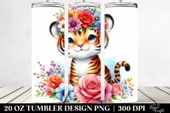 Cute Tiger with Flower Crown Watercolor 20 Oz Tumbler Product Image 2