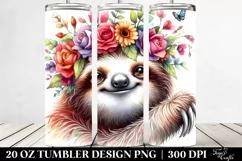 Cartoon-Style Sloth with Flower Crown 20 Oz Tumbler Product Image 2