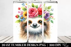Cartoon-Style Sloth with Flower Crown 20 Oz Tumbler Product Image 2