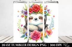 Cartoon-Style Sloth with Flower Crown 20 Oz Tumbler Product Image 2