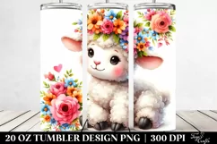Cute Lamb with Flower Crown Watercolor 20 Oz Tumbler Product Image 2