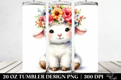 Cartoon-Style Sitting Lamb with Flower Crown 20 Oz Tumbler Product Image 2