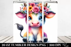 Cartoon-Style Sitting Cow with Flower Crown 20 Oz Tumbler Product Image 2