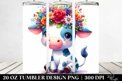 Cartoon-Style Sitting Cow with Flower Crown 20 Oz Tumbler Product Image 2