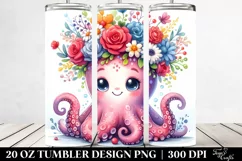 Cartoon-Style Octopus Sitting | 20 oz Tumbler. Product Image 2