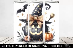 Watercolor Halloween Glitery Bow Tumbler Product Image 2