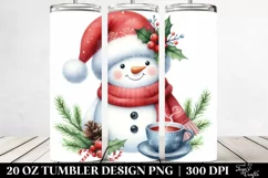 Snowman with Tea Cup and Santa Hat PNG Product Image 2