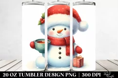 Snowman with Tea Cup and Santa Hat PNG Product Image 2