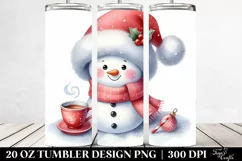Snowman with Tea Cup and Santa Hat PNG Product Image 2