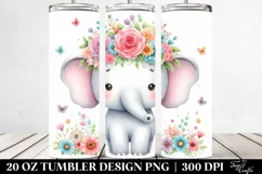 Cartoon Elephant with Flower Crown Clipart Product Image 2