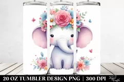 Cartoon Elephant with Flower Crown Clipart Product Image 2
