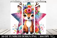 Vibrant Cartoon Deer with Flower Crown 20 Oz Tumbler Product Image 2