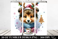 Cute Enthusiastic Collie with Tea Cup PNG Product Image 2
