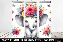 Cartoon-Style Elephant with Vibrant Flower Crown | 20 oz Product Image 2