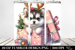 Siberian Husky with Reindeer Horns PNG Product Image 2