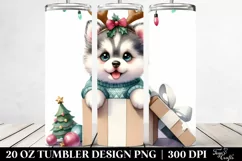 Pastel Siberian Husky with Christmas Lights PNG Product Image 2