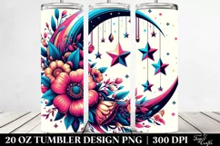 Vibrant Half Moon with Stars and Flowers | 20 oz Tumbler Product Image 2