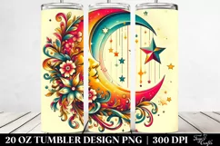 Vibrant Half Moon with Stars and Flowers | 20 oz Tumbler Product Image 2