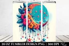 Vibrant Half Moon with Stars and Flowers | 20 oz Tumbler Product Image 2