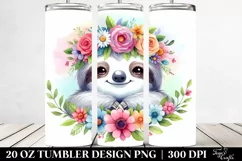 Cartoon Sloth with Flower Crown | 20 oz Tumbler Product Image 2