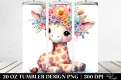 Cute Giraffe with Flower Crown, Transparent 20 Oz Tumbler Product Image 2
