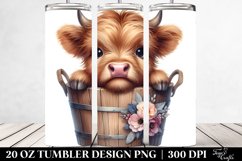Cute Baby Highland Cow Wood Bucket Flowers | 20 oz Tumbler Product Image 2