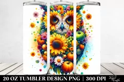 Vibrant Watercolor Owl Sunflower 3D Flowers | 20 oz Tumbler Product Image 2
