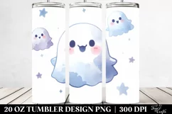 Cute Ghost Washed Watercolor Tumbler Design Product Image 2