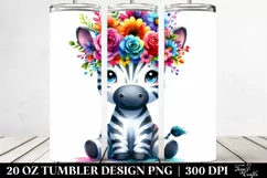 Cartoon-Style Vibrant Zebra Flower Crown | 20 oz Tumbler Product Image 2