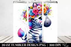 Cartoon-Style Vibrant Zebra Flower Crown | 20 oz Tumbler Product Image 2