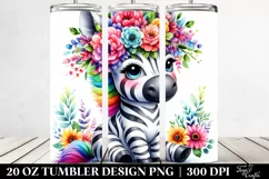 Cartoon-Style Vibrant Zebra Flower Crown | 20 oz Tumbler Product Image 2